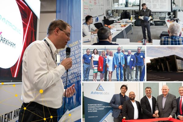 A collage of ribbon cutting photos