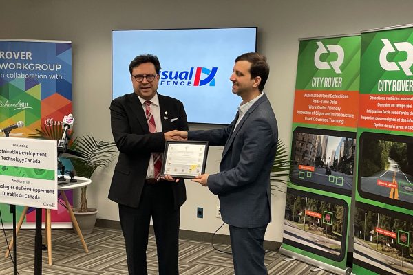 Visual Defence funding announcement at their office in Richmond Hill.