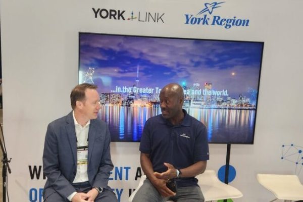 Shown at Collision 2023 are Matt Skynner, chief operating officer at ventureLAB (left) and Jonathan Wheatle, York Region's director of economic strategy. Photo by Paul Barker