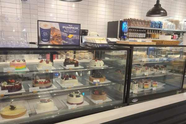 Counter displaying cakes in Paris Baguette Cafe