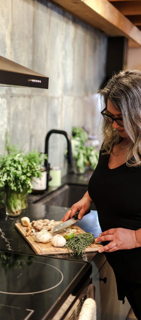 Woman with a cutting board