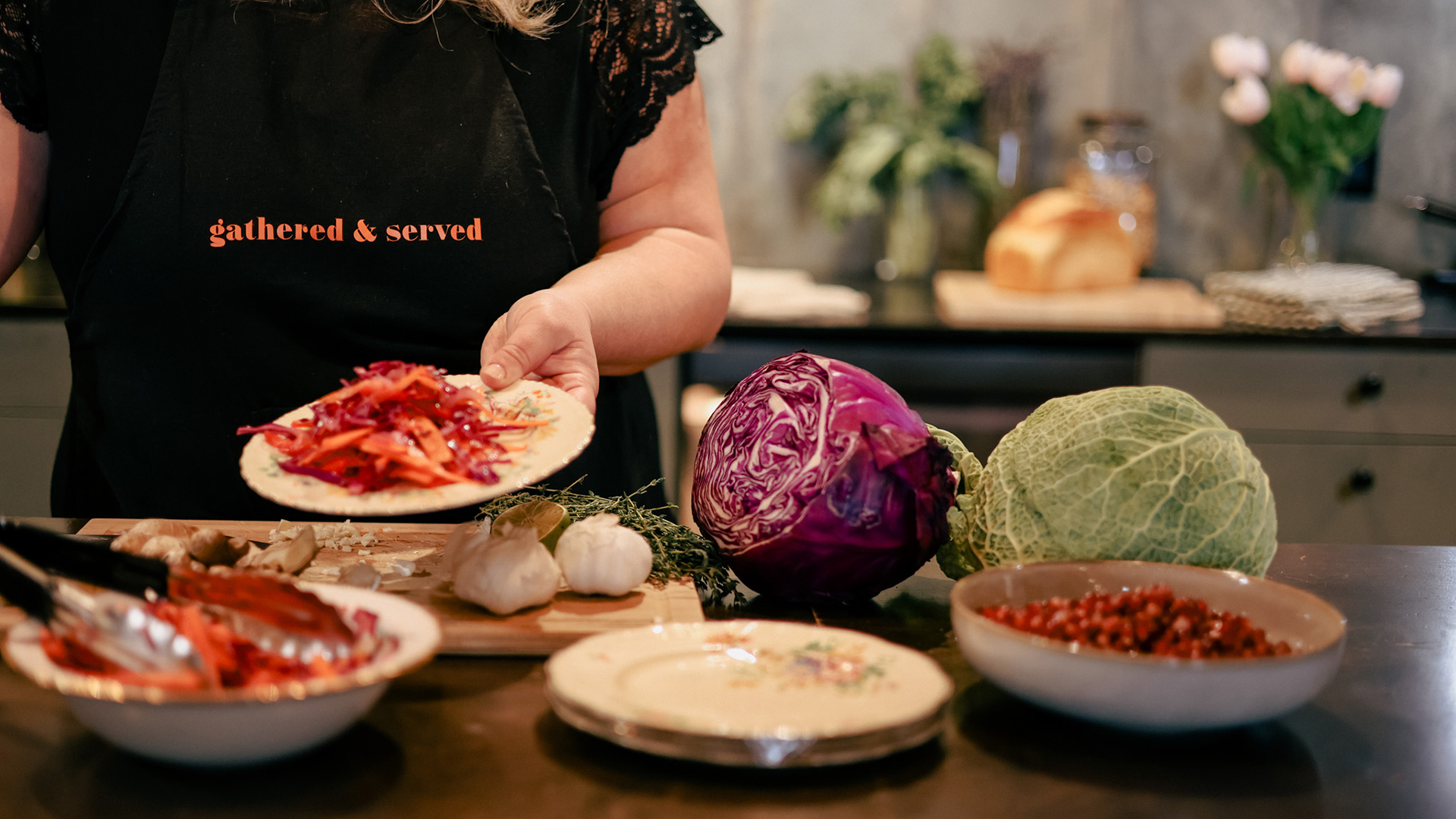Entrepreneur cooking and plating food