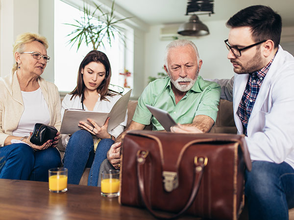 A family looking at business documents